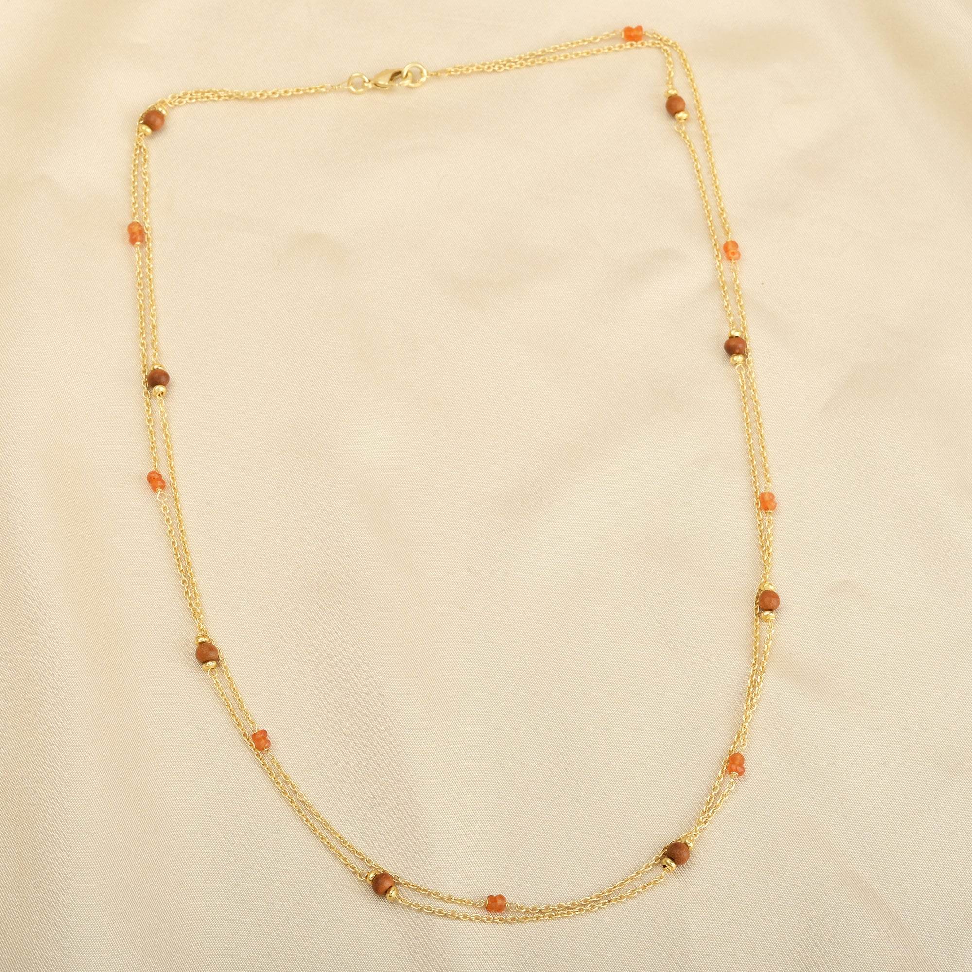 Wooden with Carnelian Beads Necklace - La Vitá Jewels