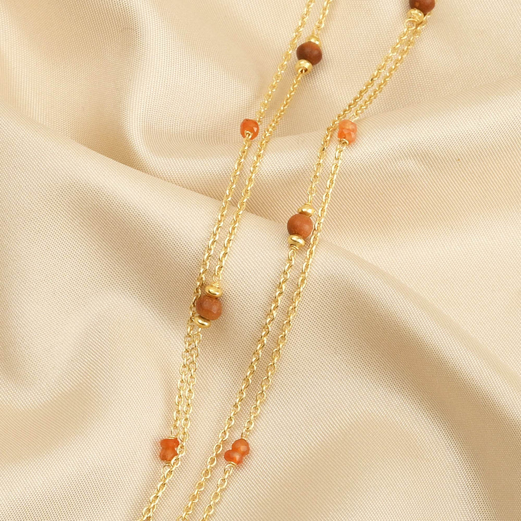 Wooden with Carnelian Beads Necklace - La Vitá Jewels