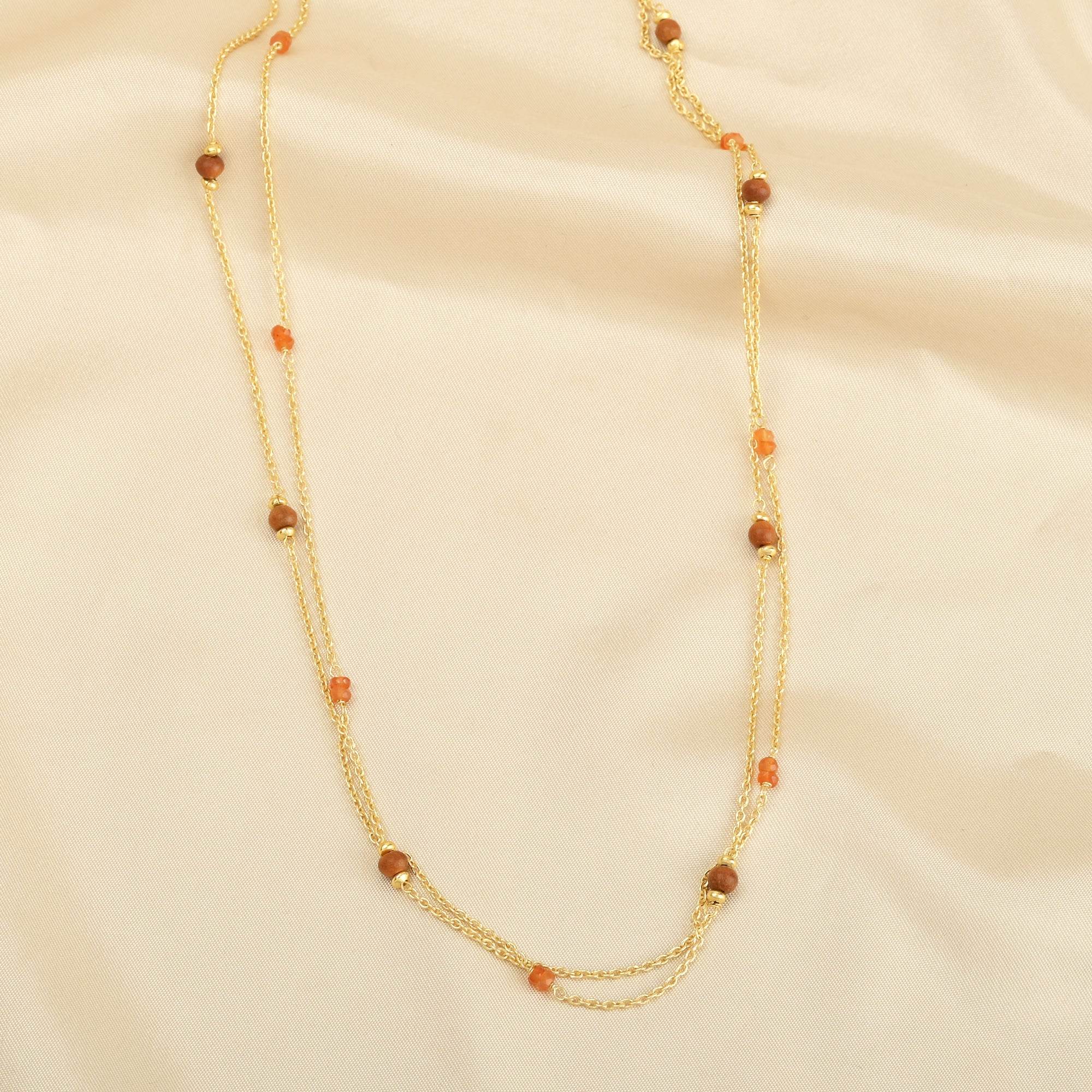 Wooden with Carnelian Beads Necklace - La Vitá Jewels