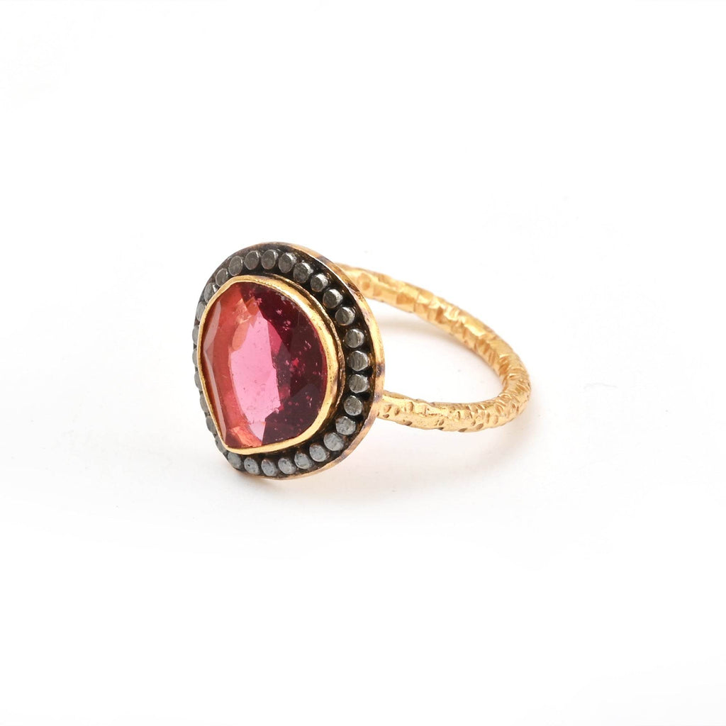 Gold, Black Rhodium Plated Pink Tourmaline Designer Rings in Sterling Silver - La Vitá Jewels