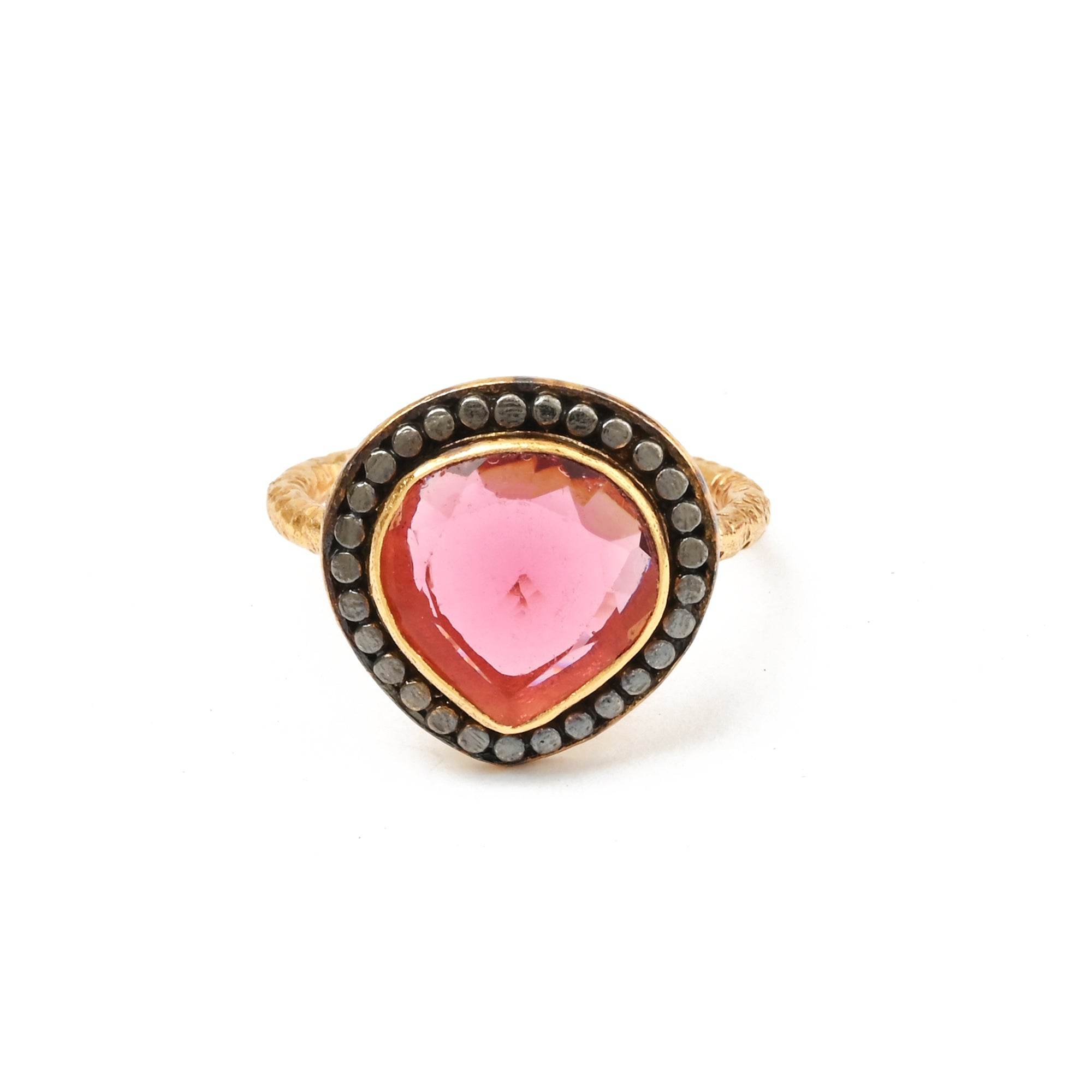 Gold, Black Rhodium Plated Pink Tourmaline Designer Rings in Sterling Silver - La Vitá Jewels