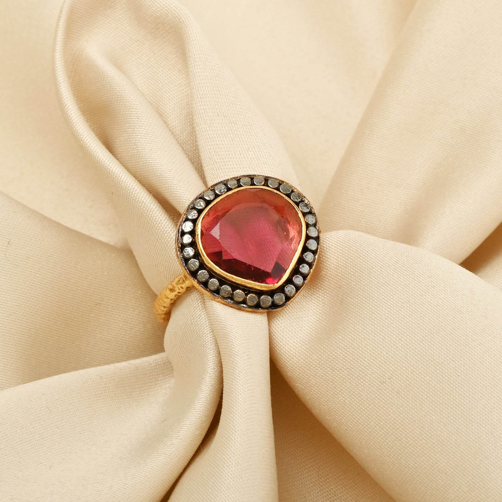 Gold, Black Rhodium Plated Pink Tourmaline Designer Rings in Sterling Silver - La Vitá Jewels