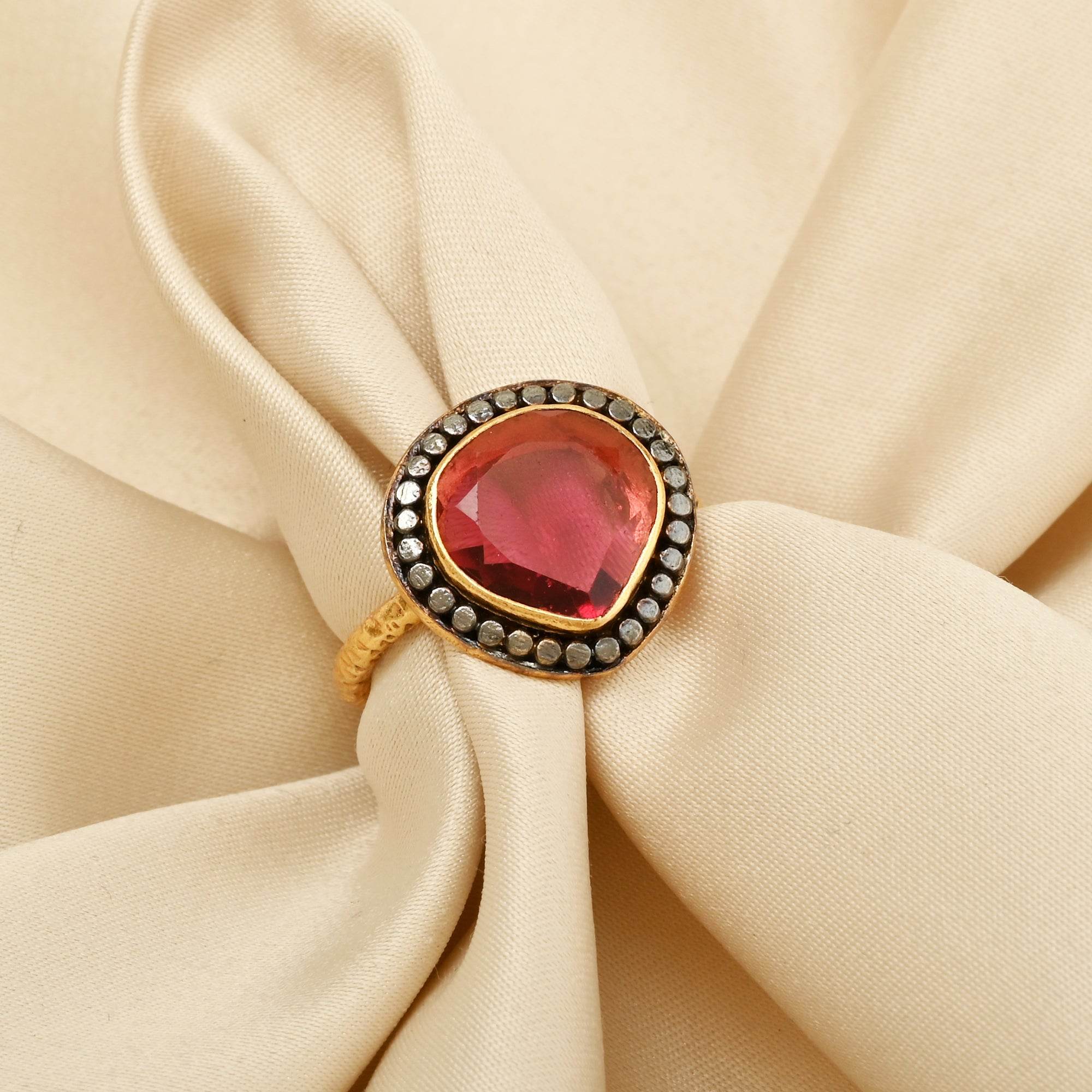 Gold, Black Rhodium Plated Pink Tourmaline Designer Rings in Sterling Silver - La Vitá Jewels