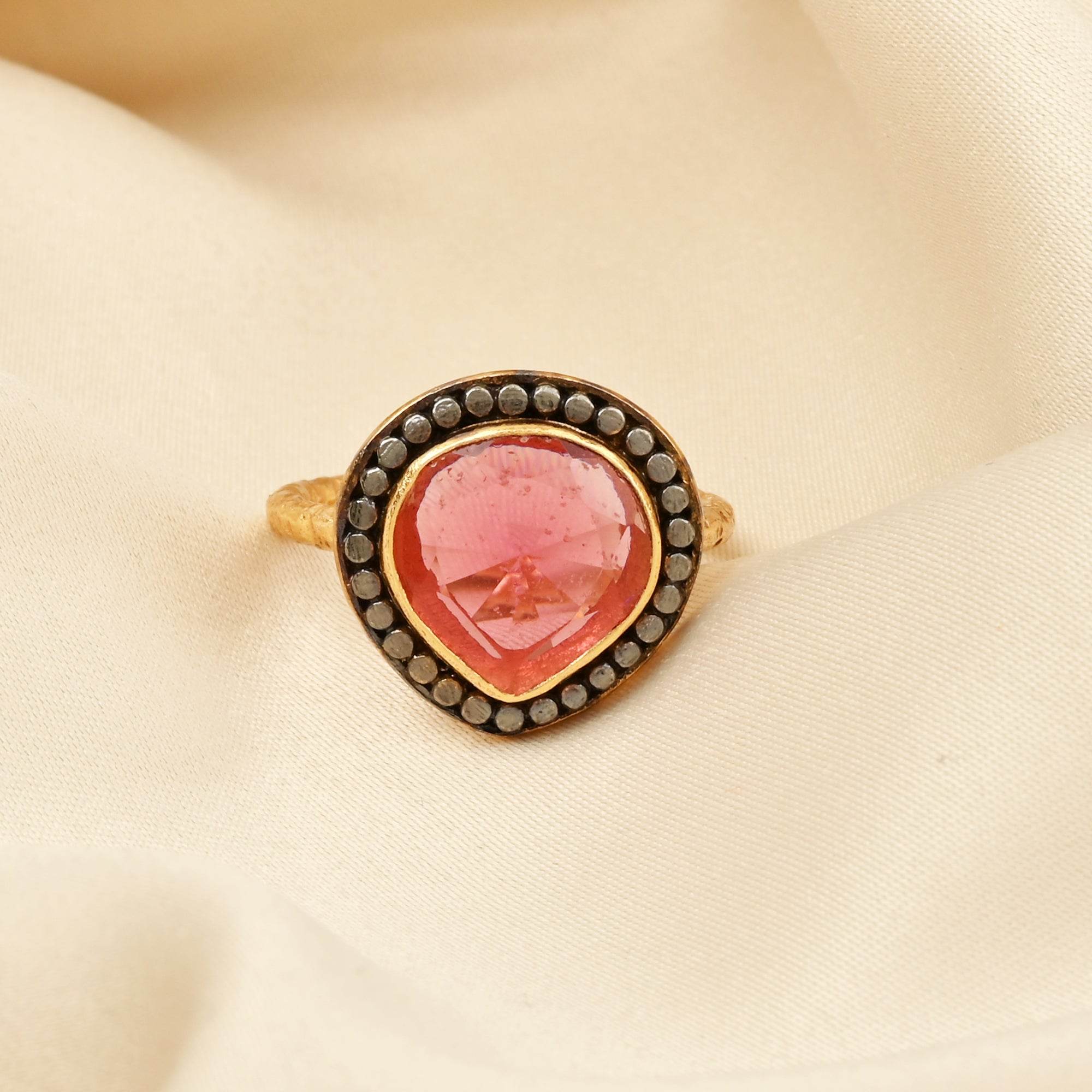 Gold, Black Rhodium Plated Pink Tourmaline Designer Rings in Sterling Silver - La Vitá Jewels