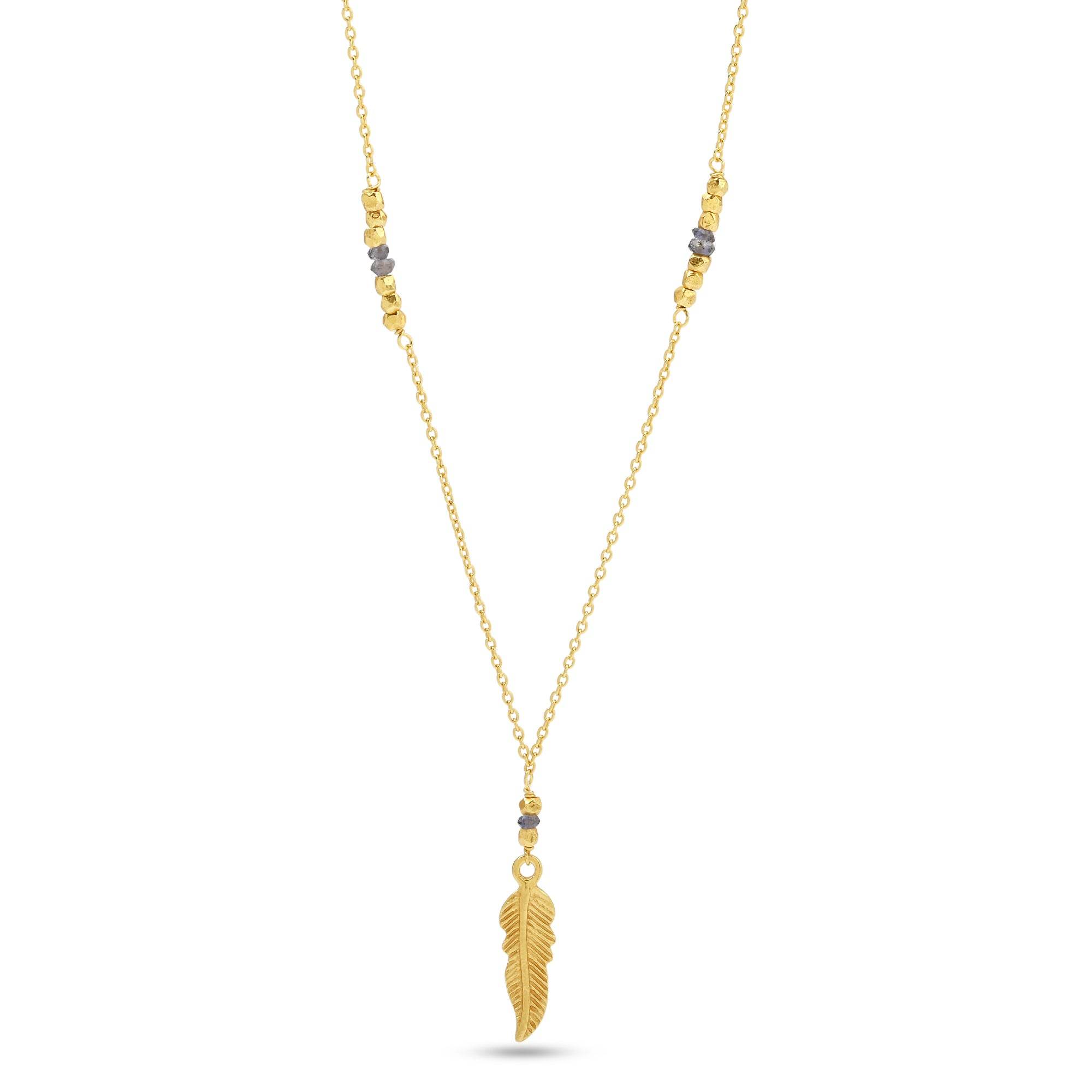 Sterling Silver Feather shape with Iolite Beads Necklaces - La Vitá Jewels