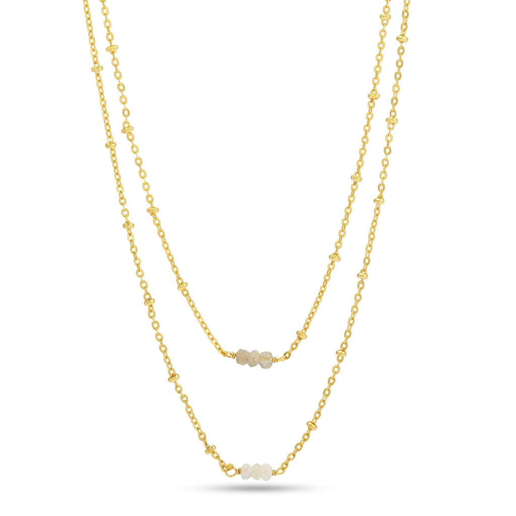 Allison Double Layer Labradorite, Rainbow Beads Necklace in Sterling Silver - La Vitá Jewels