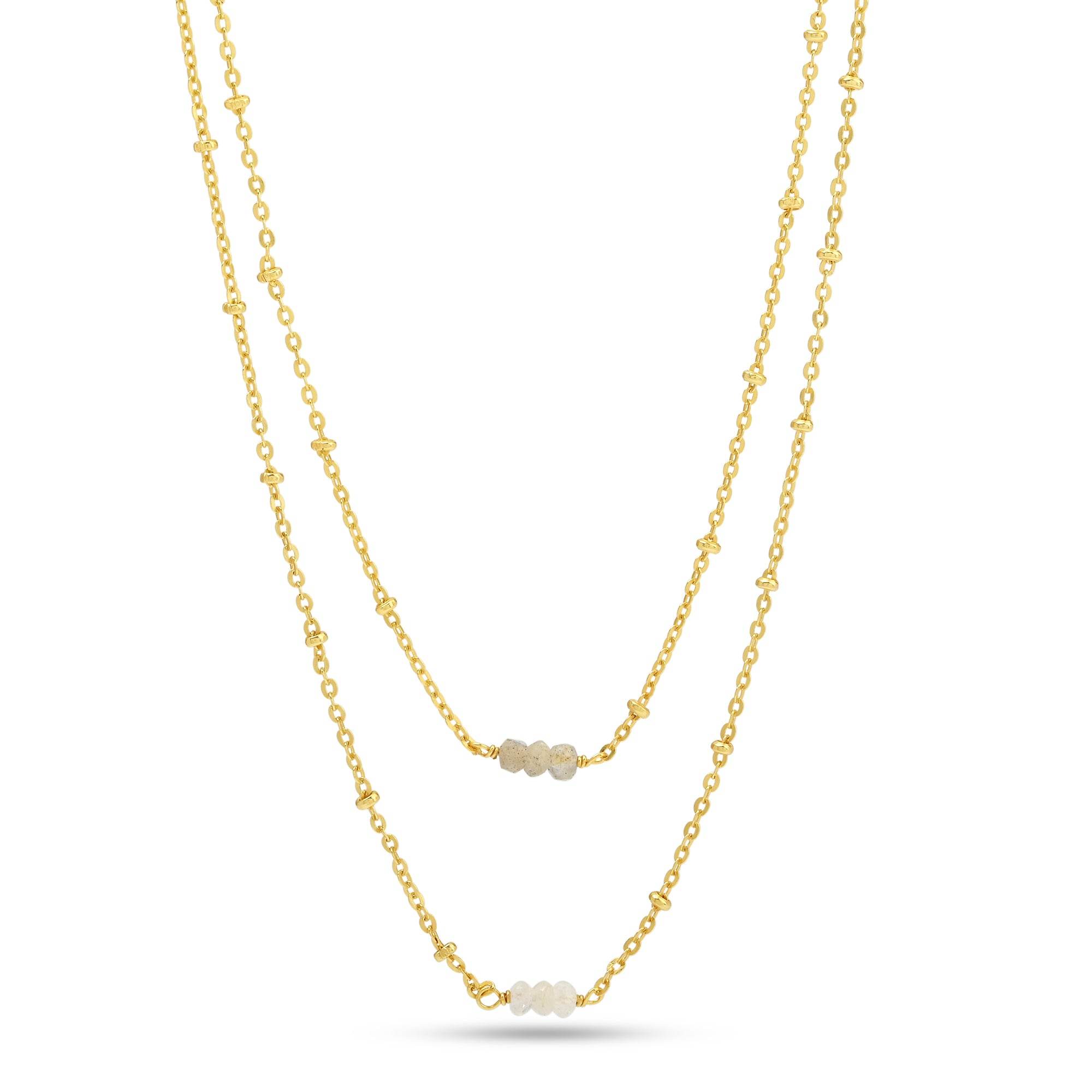 Allison Double Layer Labradorite, Rainbow Beads Necklace in Sterling Silver - La Vitá Jewels