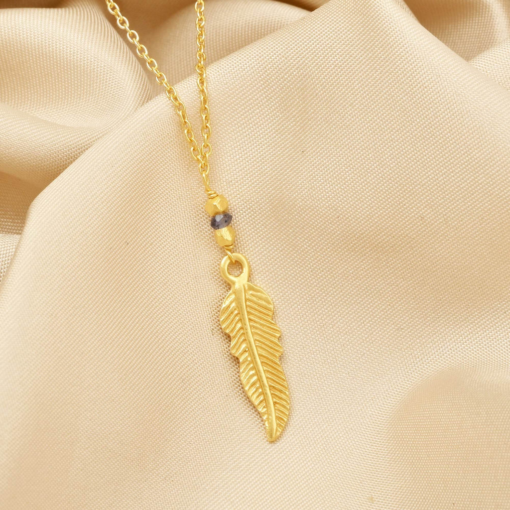 Sterling Silver Feather shape with Iolite Beads Necklaces - La Vitá Jewels
