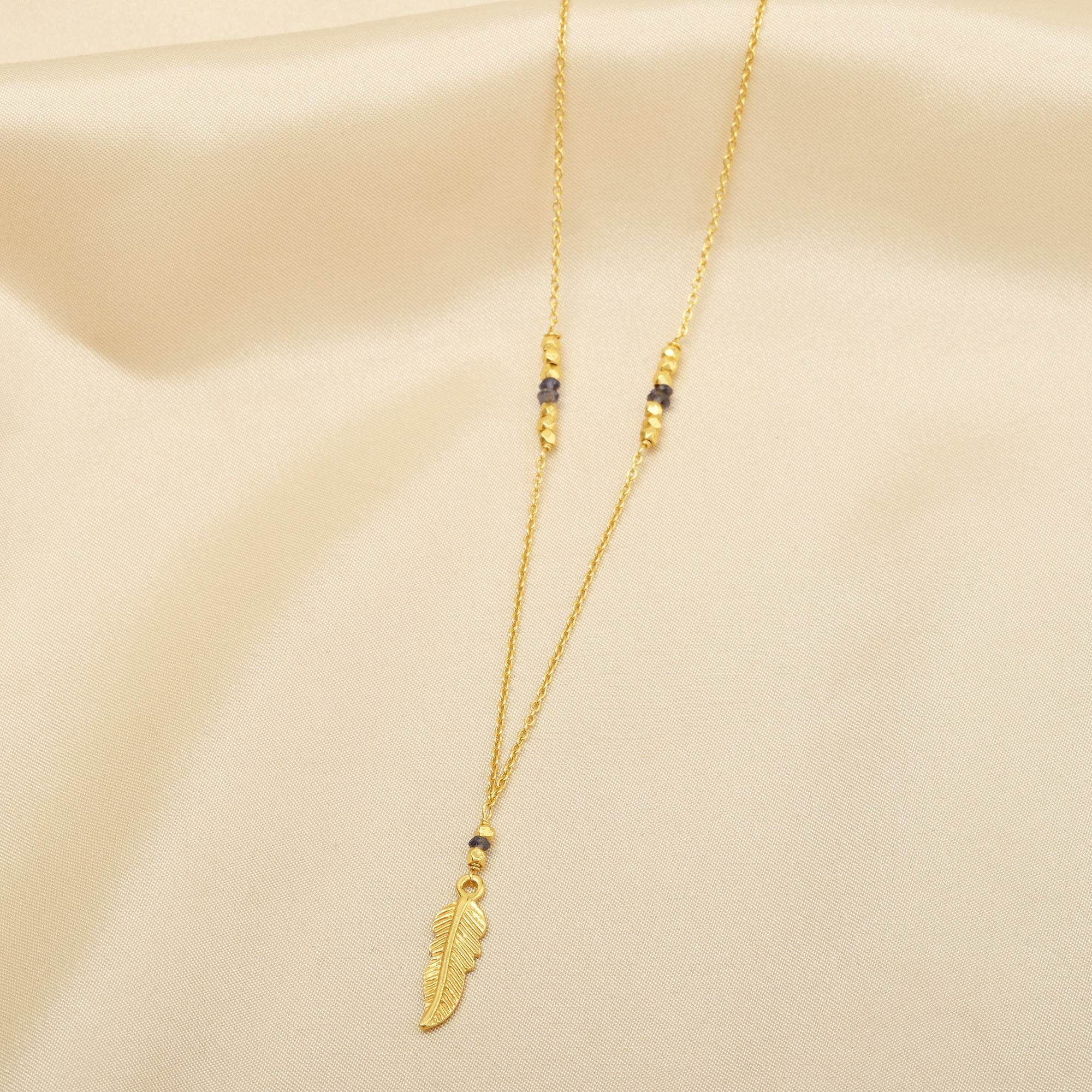 Sterling Silver Feather shape with Iolite Beads Necklaces - La Vitá Jewels