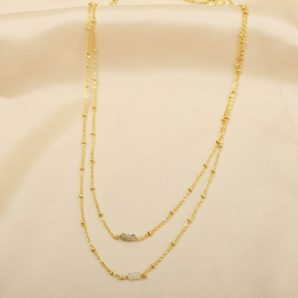 Allison Double Layer Labradorite, Rainbow Beads Necklace in Sterling Silver - La Vitá Jewels