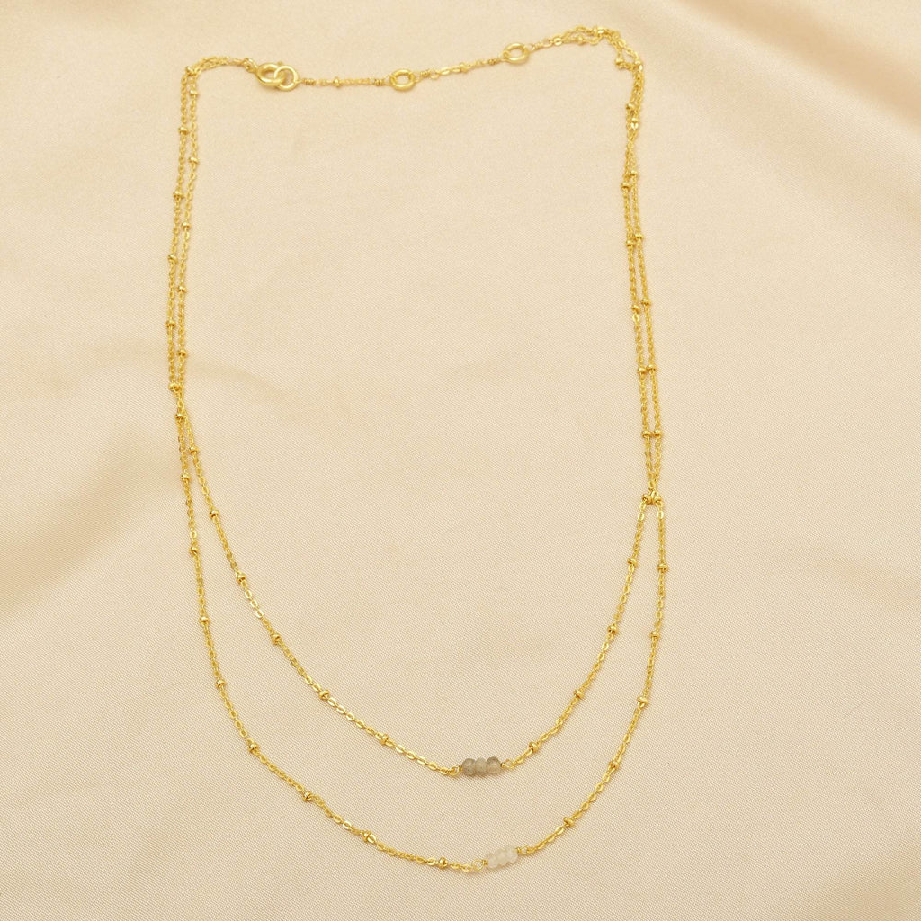 Allison Double Layer Labradorite, Rainbow Beads Necklace in Sterling Silver - La Vitá Jewels