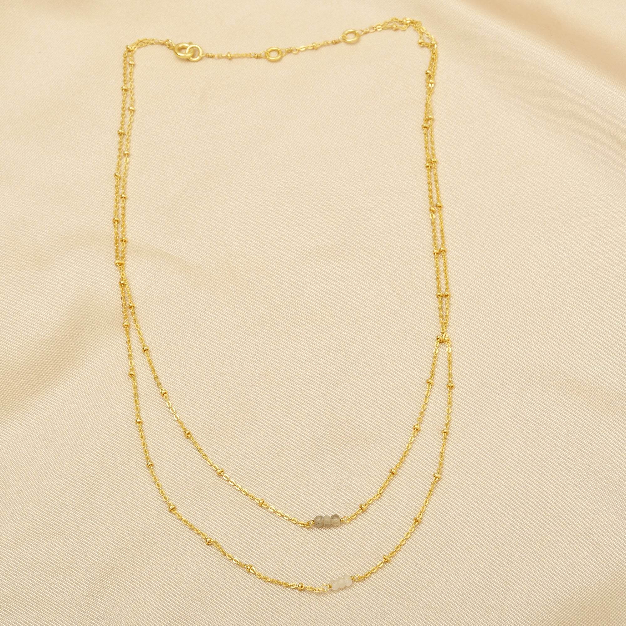 Allison Double Layer Labradorite, Rainbow Beads Necklace in Sterling Silver - La Vitá Jewels