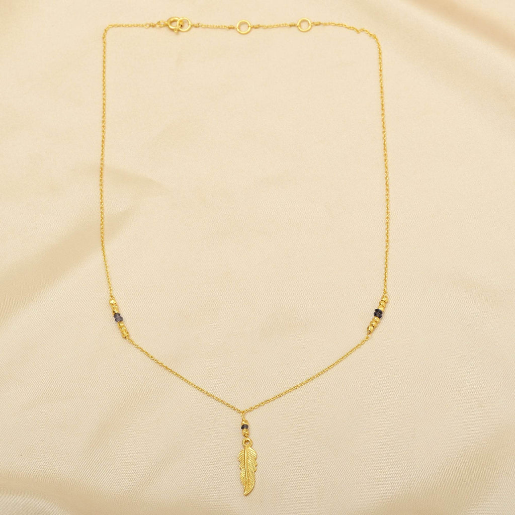 Sterling Silver Feather shape with Iolite Beads Necklaces - La Vitá Jewels