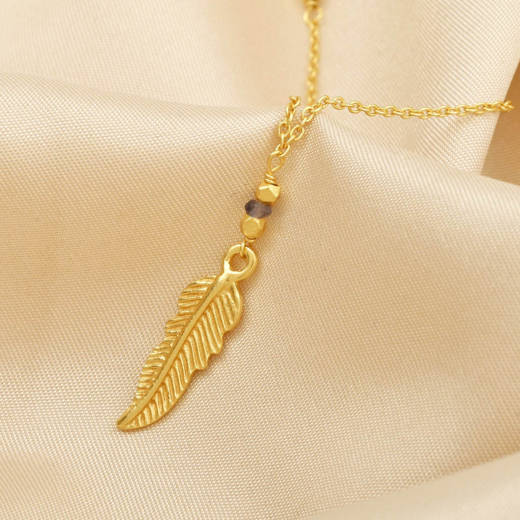 Sterling Silver Feather shape with Iolite Beads Necklaces - La Vitá Jewels