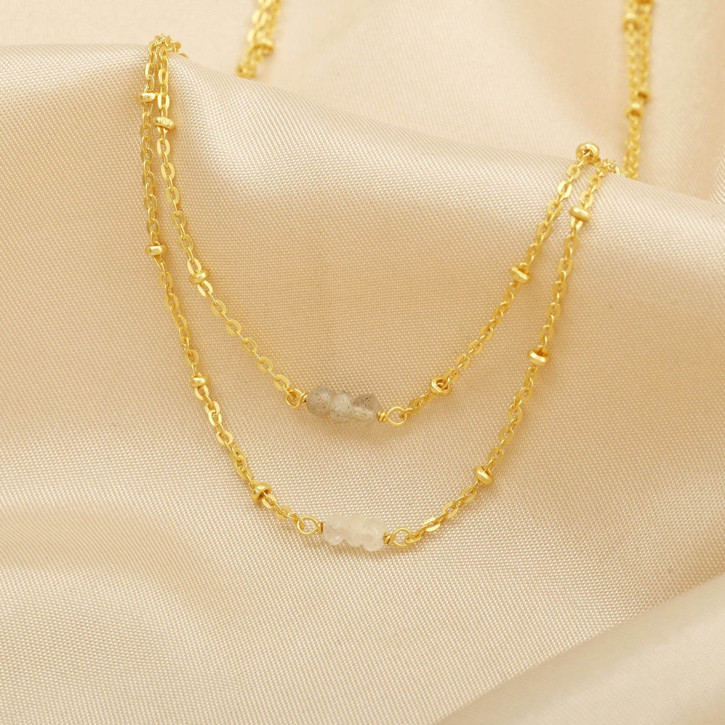 Allison Double Layer Labradorite, Rainbow Beads Necklace in Sterling Silver - La Vitá Jewels