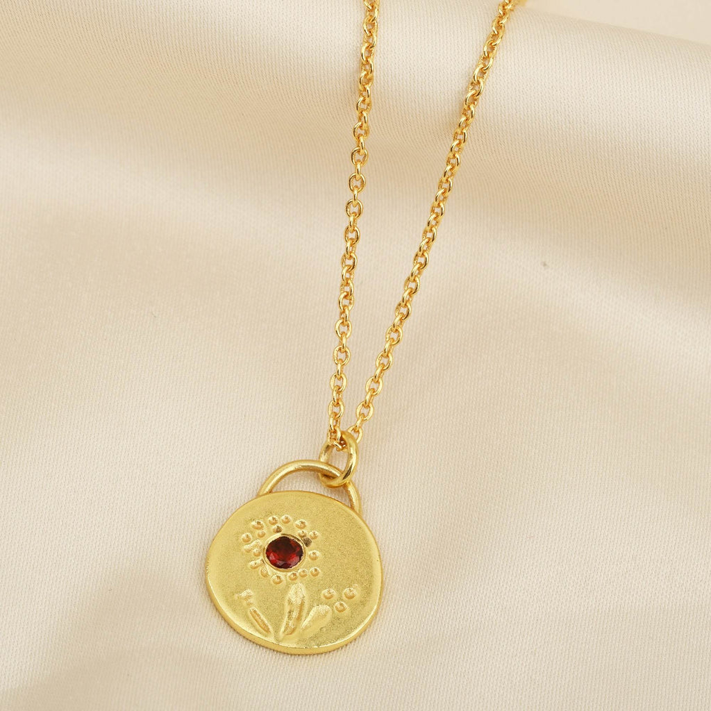 Flower Texture with Garnet Gemstone Necklaces - La Vitá Jewels