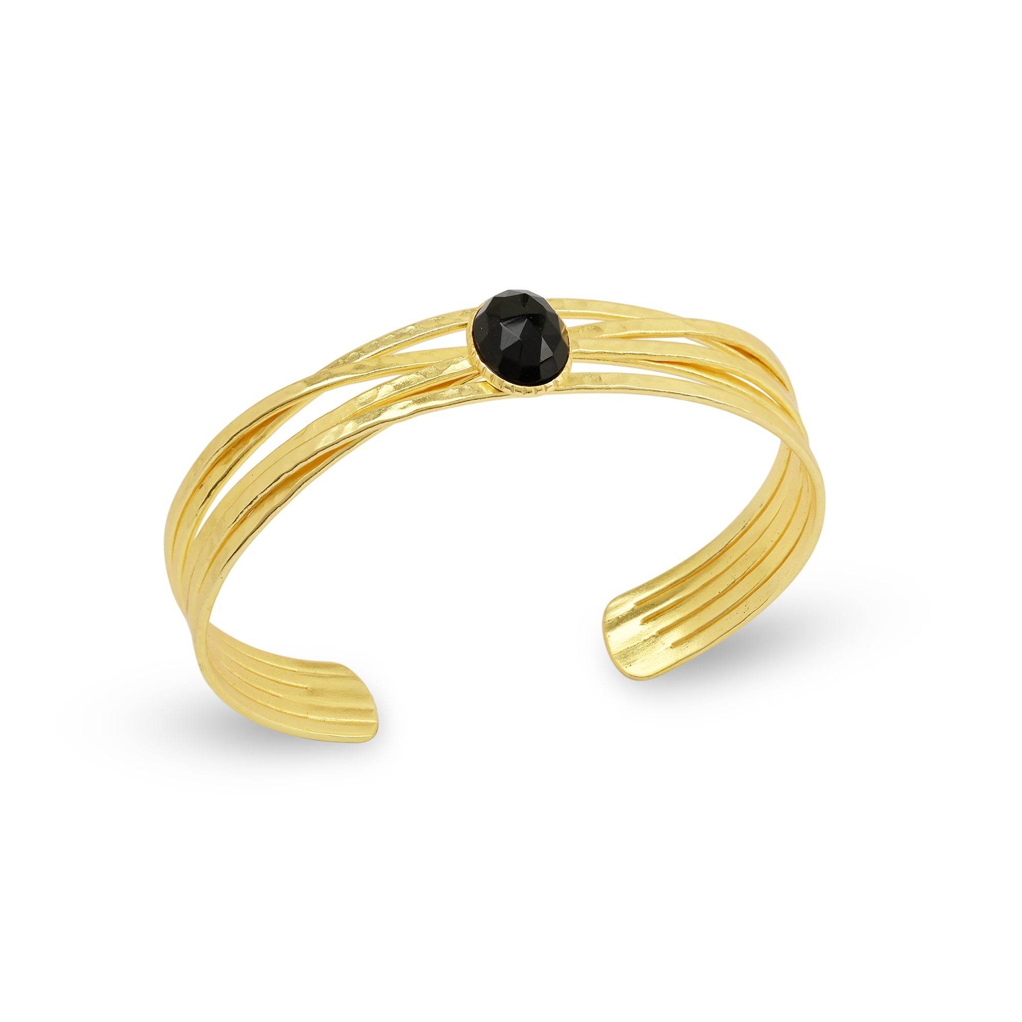Black Onyx and Pearl Gemstone Adjustable Bangles - La Vitá Jewels