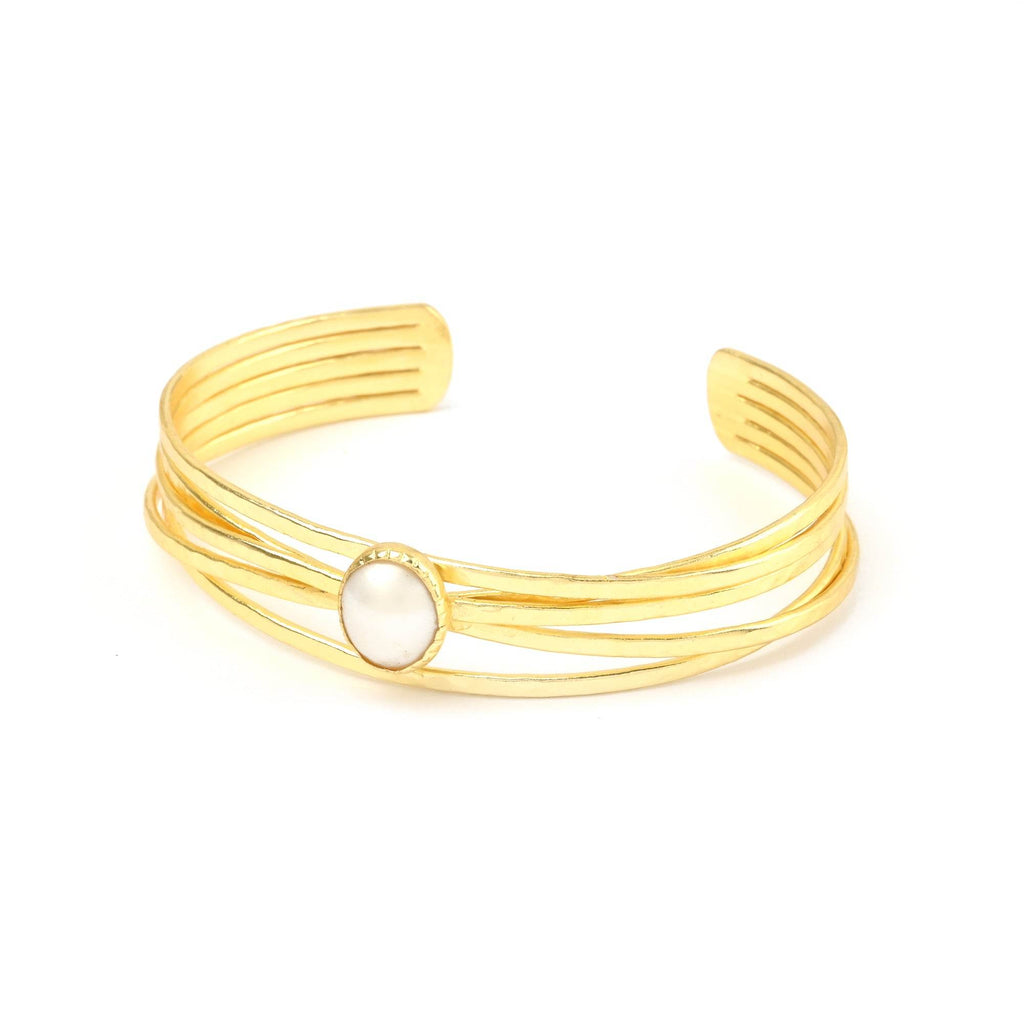 Black Onyx and Pearl Gemstone Adjustable Bangles - La Vitá Jewels