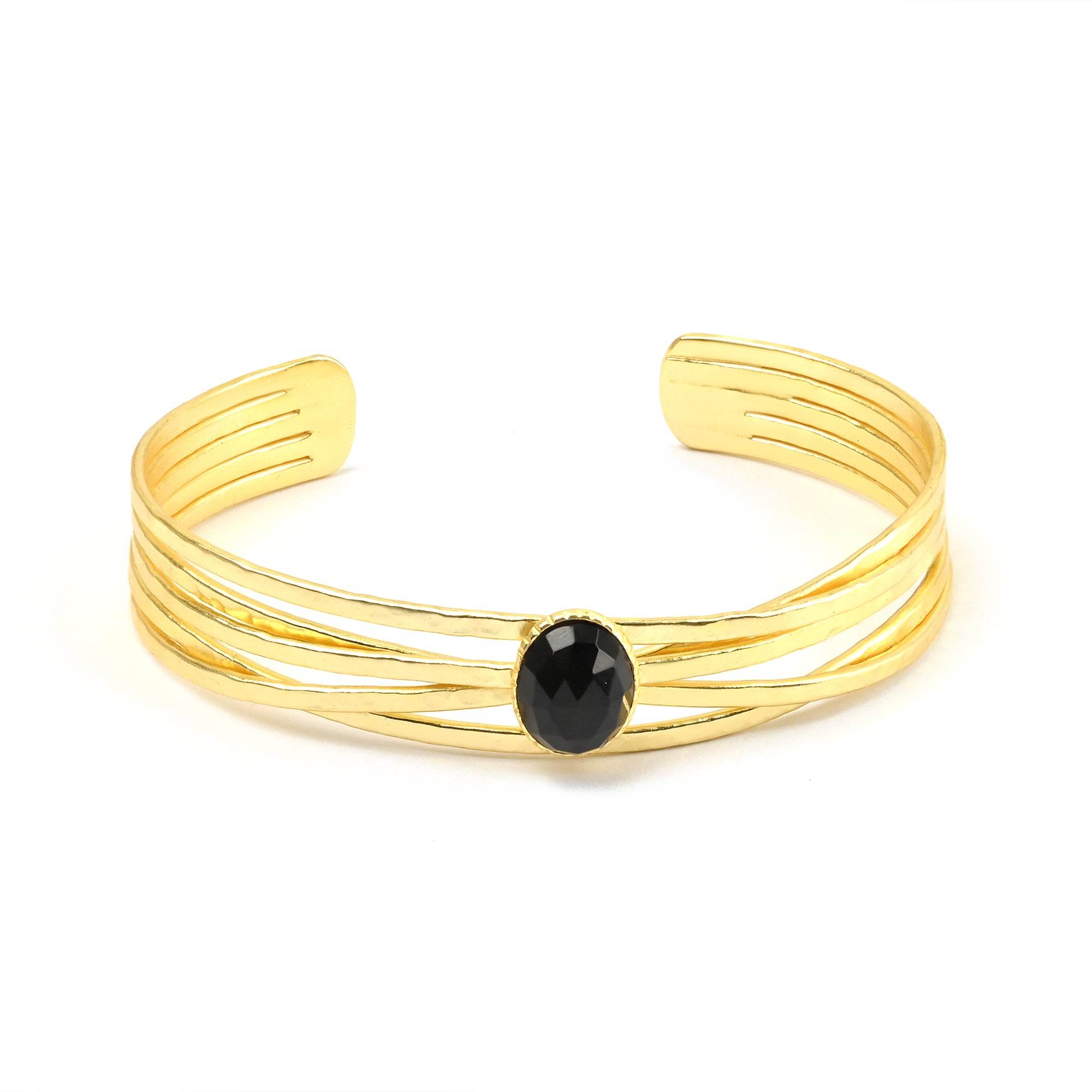 Black Onyx and Pearl Gemstone Adjustable Bangles - La Vitá Jewels