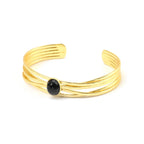 Black Onyx and Pearl Gemstone Adjustable Bangles - La Vitá Jewels