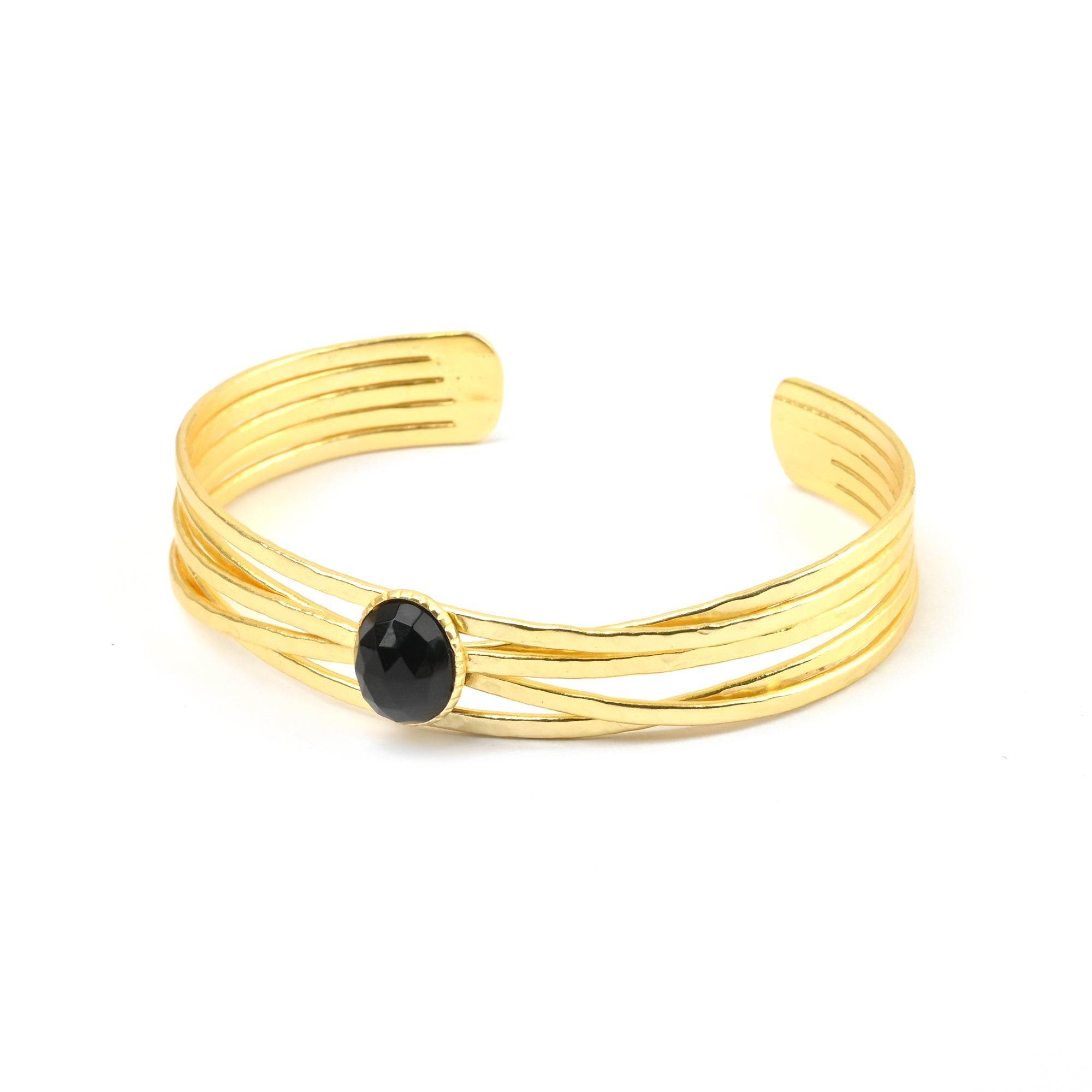 Black Onyx and Pearl Gemstone Adjustable Bangles - La Vitá Jewels