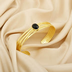 Black Onyx and Pearl Gemstone Adjustable Bangles - La Vitá Jewels