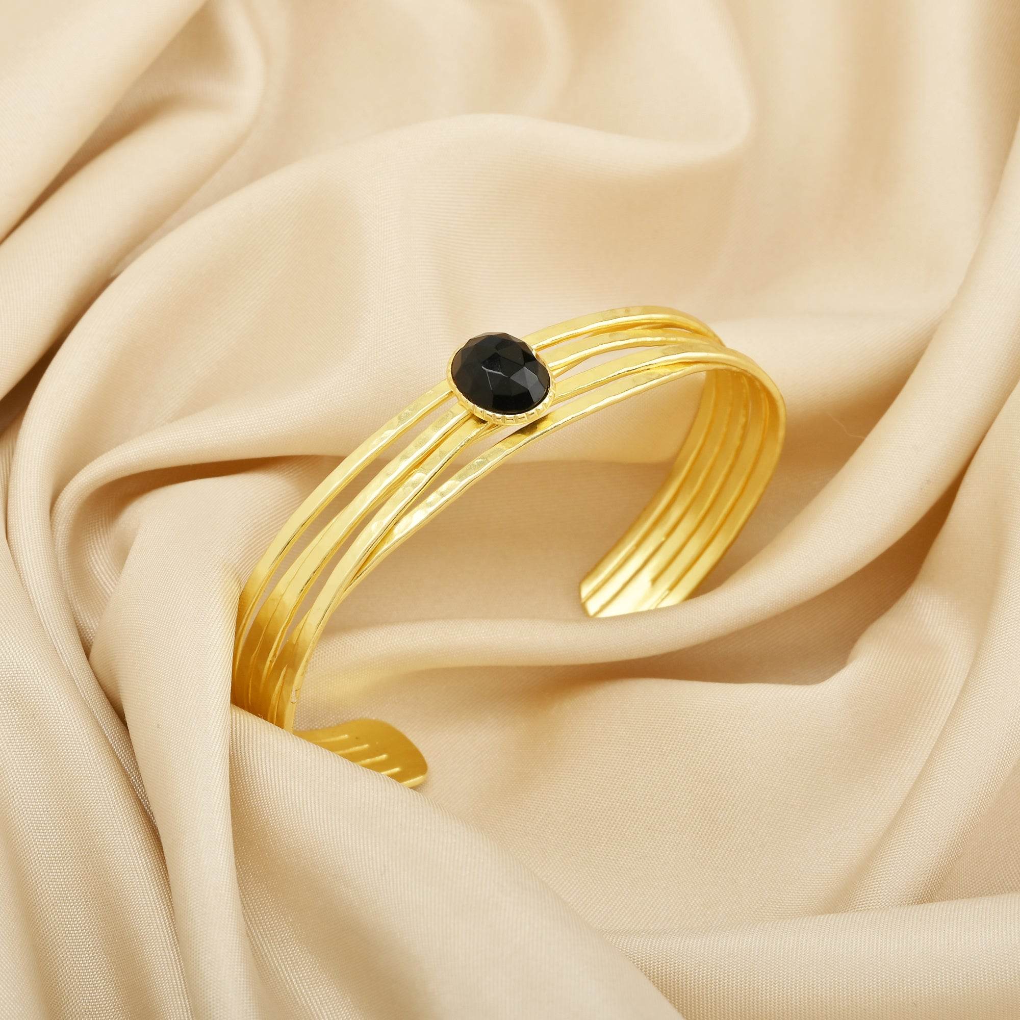Black Onyx and Pearl Gemstone Adjustable Bangles - La Vitá Jewels