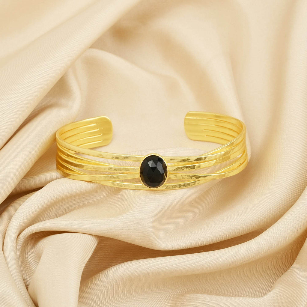 Black Onyx and Pearl Gemstone Adjustable Bangles - La Vitá Jewels