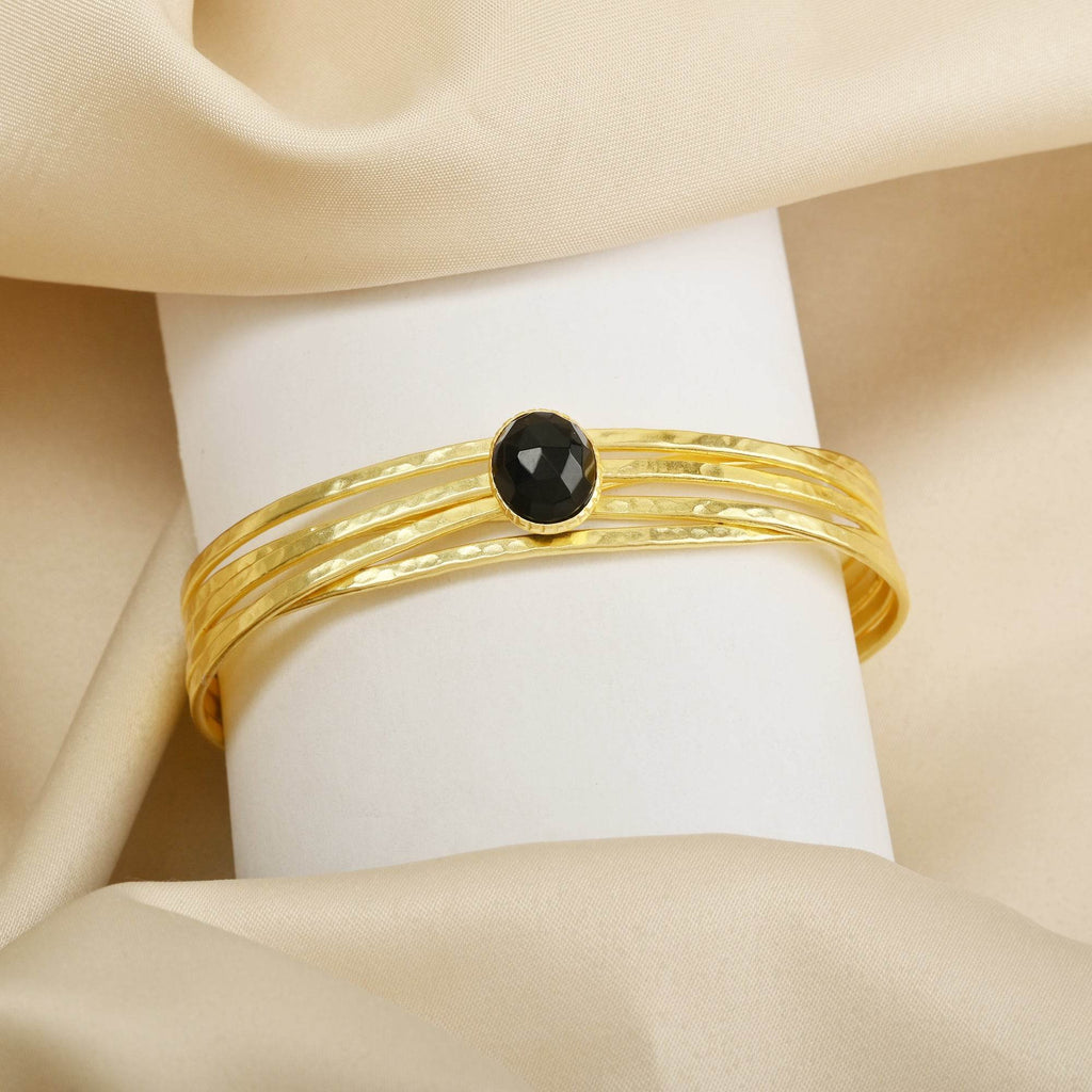 Black Onyx and Pearl Gemstone Adjustable Bangles - La Vitá Jewels