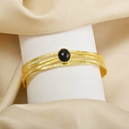 Black Onyx and Pearl Gemstone Adjustable Bangles - La Vitá Jewels