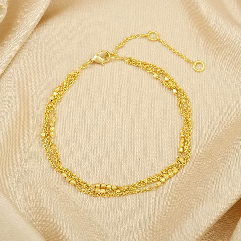 Three Layer Chain with Metal Beads Bracelets - La Vitá Jewels