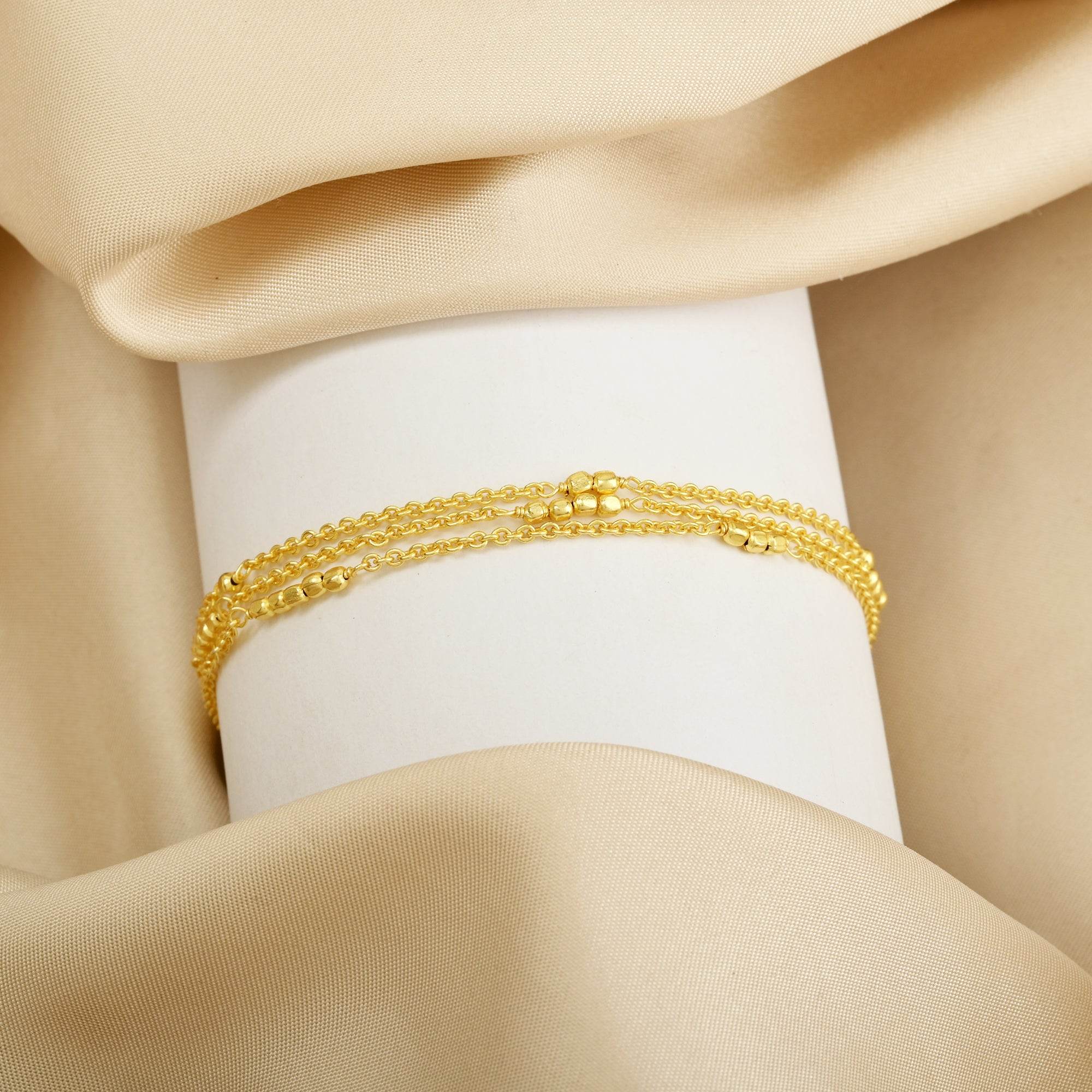 Three Layer Chain with Metal Beads Bracelets - La Vitá Jewels