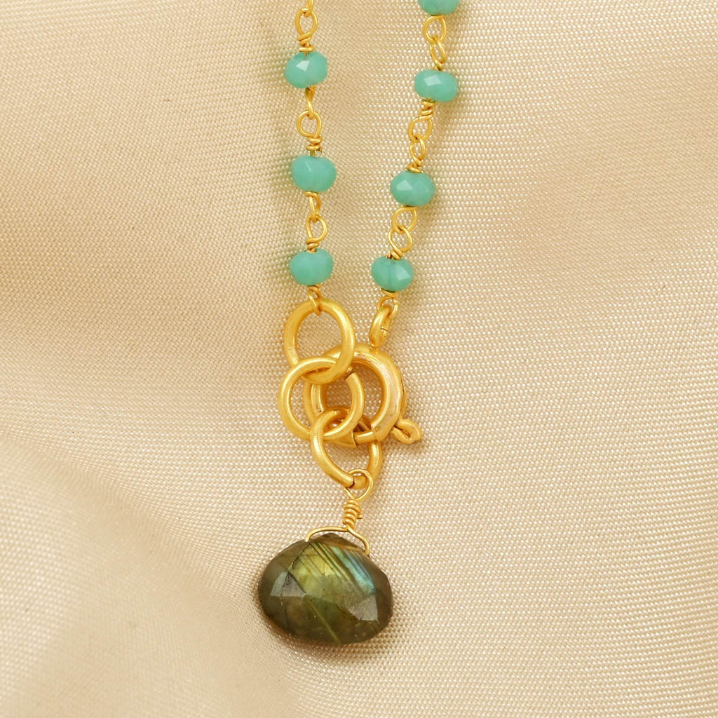 Aqua Chalcy and Labradorite Gemstone Bracelets - La Vitá Jewels