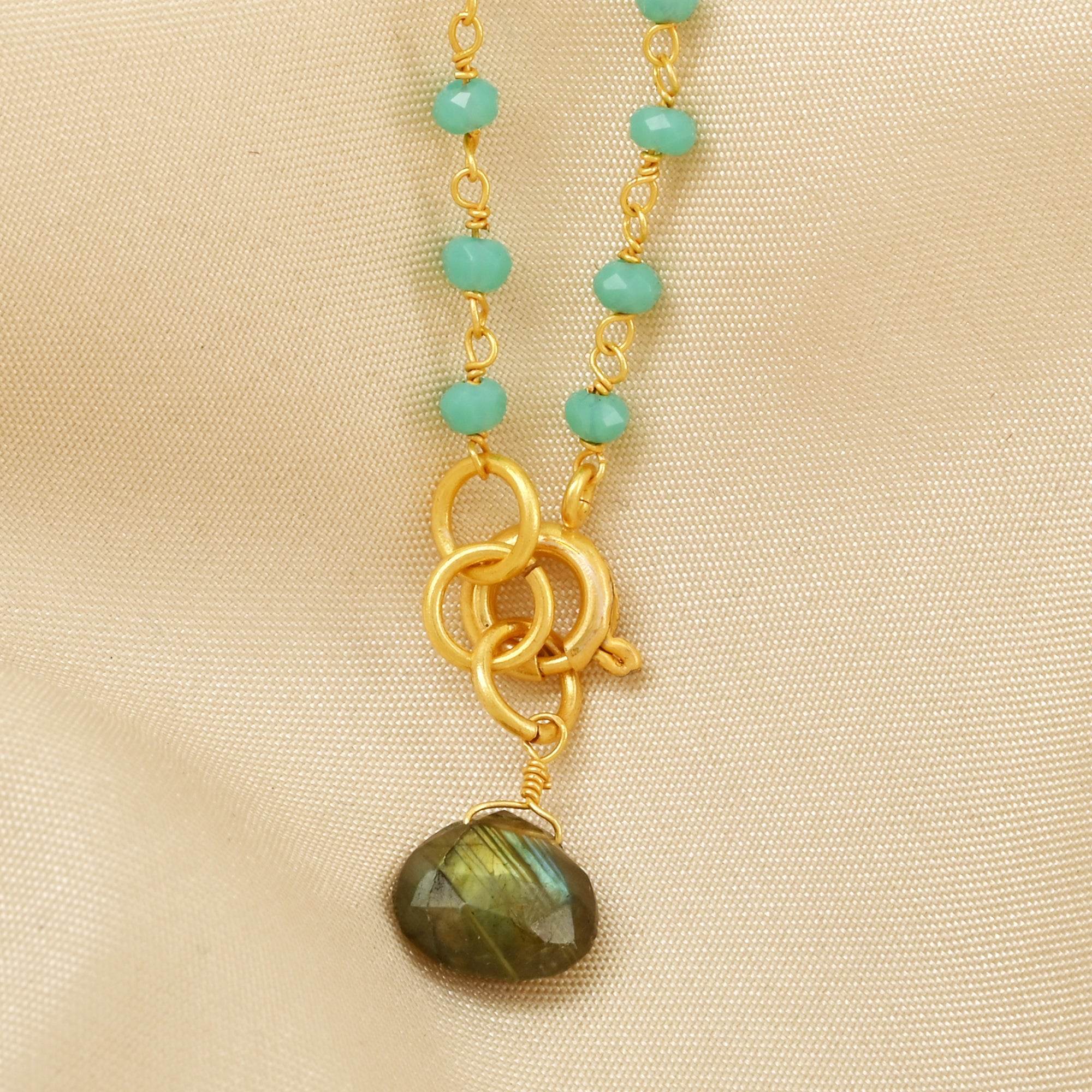 Aqua Chalcy and Labradorite Gemstone Bracelets - La Vitá Jewels