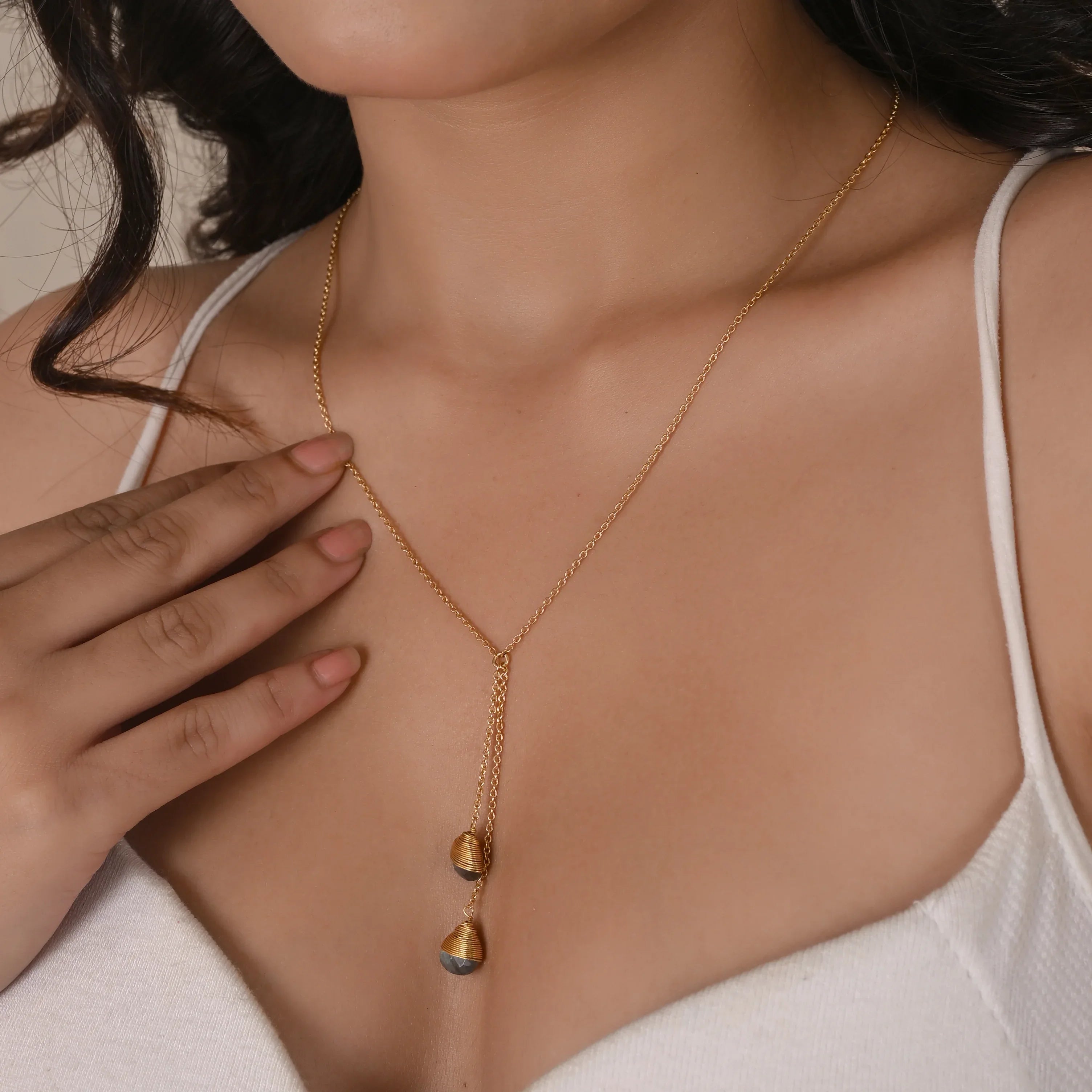 Lariat Style Labradorite Necklace - La Vitá Jewels