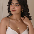 Polly Smoky Topaz gemstone with Round Disc Texture Lariat Necklace - La Vitá Jewels