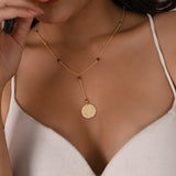 Polly Smoky Topaz gemstone with Round Disc Texture Lariat Necklace