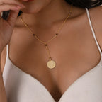 Polly Smoky Topaz gemstone with Round Disc Texture Lariat Necklace - La Vitá Jewels