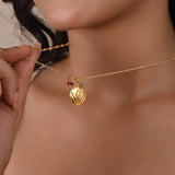 Charming Lotus with Ruby and Peridot Beads Necklaces