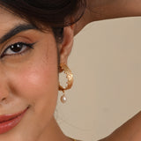 Hand Textured with Pearl Hoop Earrings