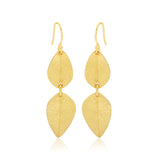 Double Leaf Texture Dangle Earrings