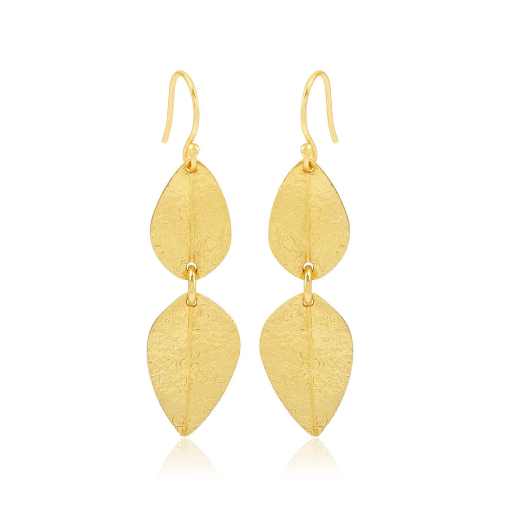 Double Leaf Texture Dangle Earrings - La Vitá Jewels