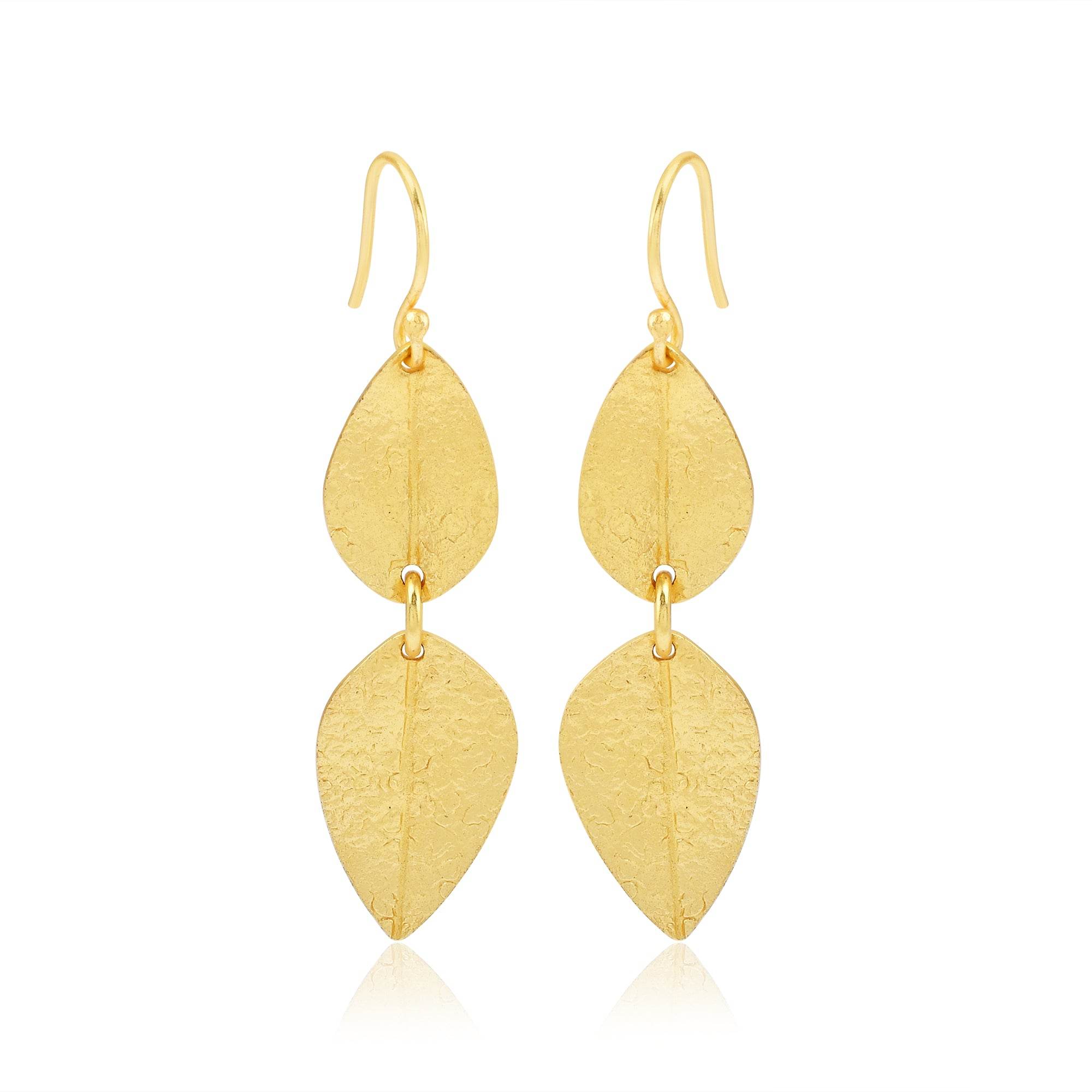 Double Leaf Texture Dangle Earrings - La Vitá Jewels