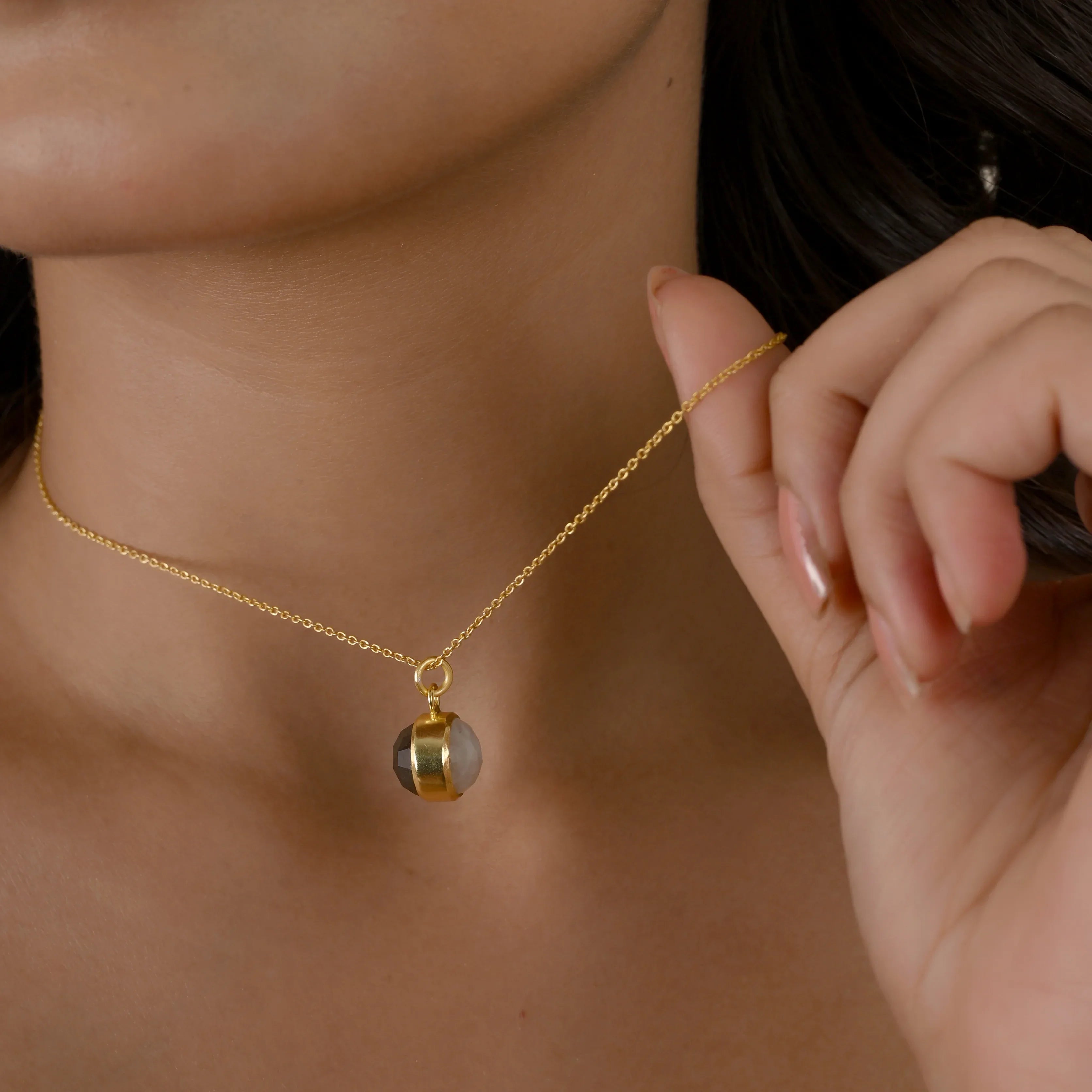 Double Moon Dual sided Gemstone Pendant Necklaces - La Vitá Jewels