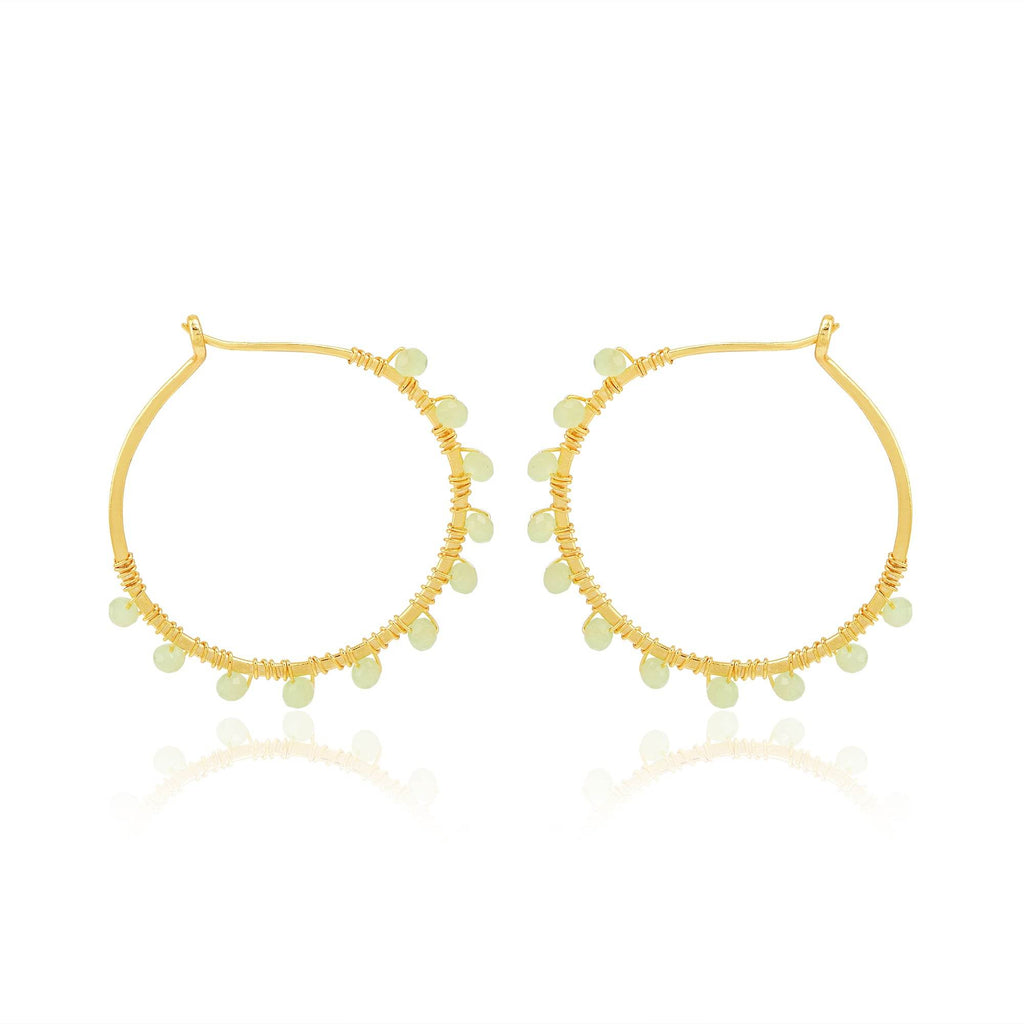 Gold Wire Wrapped Tourmaline Beads Hoop Earrings - La Vitá Jewels