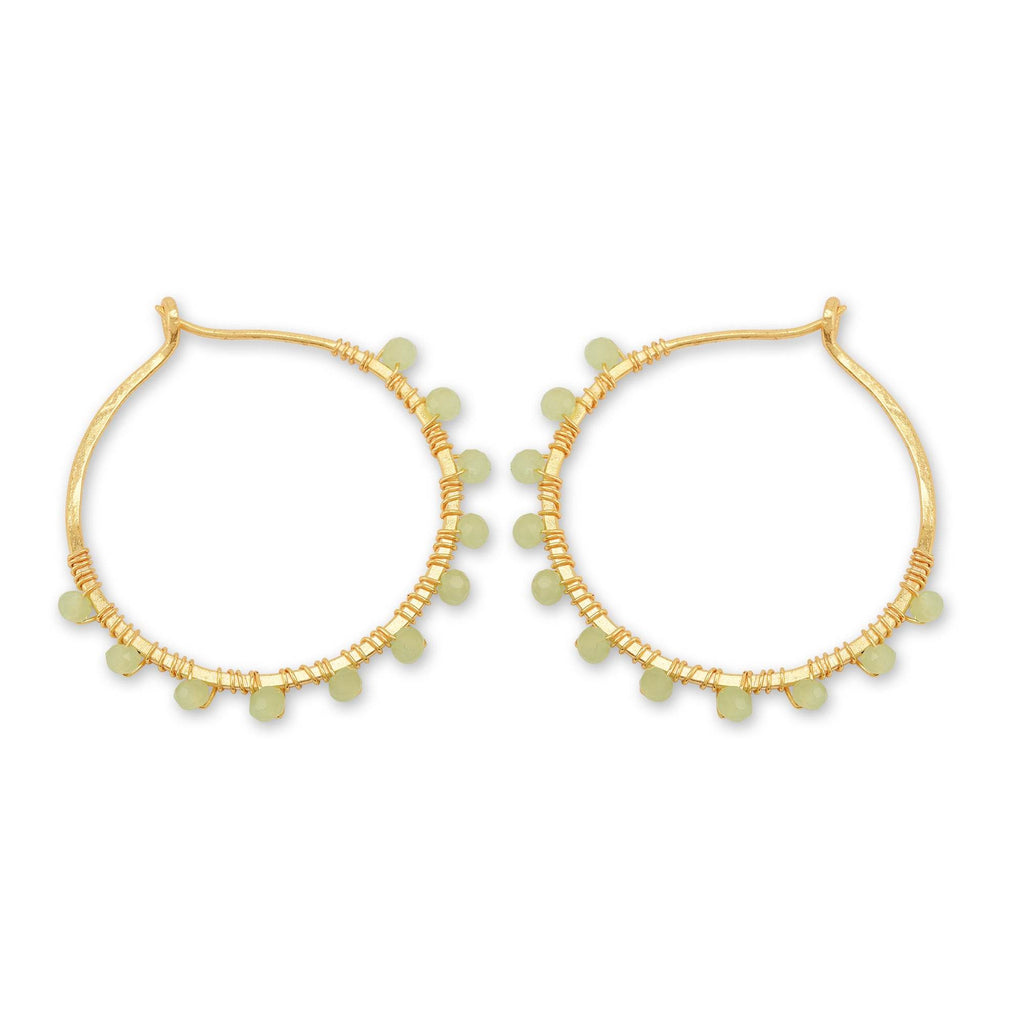 Gold Wire Wrapped Tourmaline Beads Hoop Earrings - La Vitá Jewels