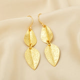 Double Leaf Texture Dangle Earrings