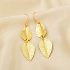 Double Leaf Texture Dangle Earrings - La Vitá Jewels