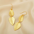Double Leaf Texture Dangle Earrings - La Vitá Jewels