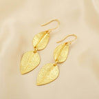Double Leaf Texture Dangle Earrings - La Vitá Jewels